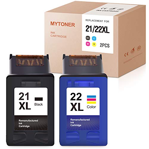 MYTONER Remanufactured Ink Cartridge Replacement for HP 21XL 22XL 21 XL 22 XL Ink for Officejet 3625 Deskjet 3915 3930 3940 D1420 D1455 D1520 D1530 D1560 D1341 D2460 PSC 1410(Black Tri-Color, 2-Pack)