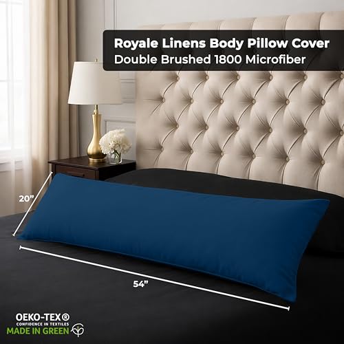 Image of ROYALE LINENS Body Pillow Cover - Double Brushed 1800 Microfiber - 20 inchx54 inch with Hidden Zipper Closure - Wrinkle & Fade Resistant - Super Soft Body Pillowcase 2 Pack (Navy, Pack of 2)