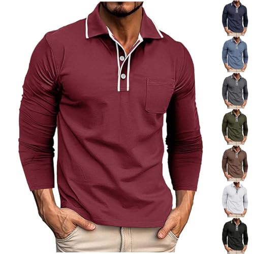 Cambkatl Men's Long Sleeve Lapel Golf Shirts - 2025 Fall Color Block Stretch Button Up Tennis Business Casual T-Shirt2