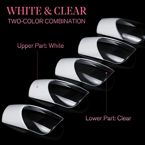 Ranrose 120Pcs Square White Clear Fake Nails Acrylic Full Cover Nail Tips 12 Sizes Short French False Nails For Diy Press On Nail Extensions With Box #TOP3