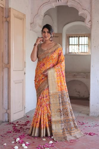 Image of MIRCHI FASHION Women Saree Cotton Silk Batik Block Printed | Breathable Office Wear and Regular Use Sari with Blouse Piece