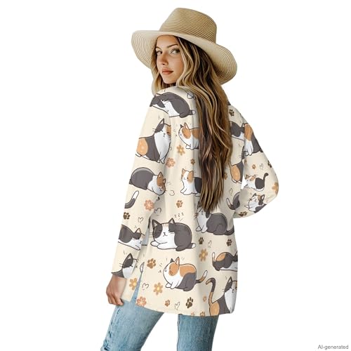 Image of Forchrinse Red Ladybug Cardigan for Women Causal Long Sleeve Open Front Cardigans Sweater Fashion 2024 Fall Coat with Pockets