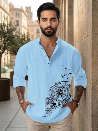 Image of DEELMO Men's Cotton Blend Mandarin Collar Self One Design Full Sleeve Casual Short Kurta
