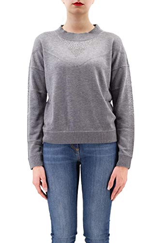 T-shirt gris ras du cou illuminé de strass sur les manches pour femme