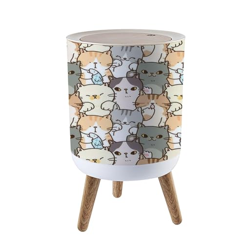 Image of Small Trash Can with Lid for Bathroom Kitchen Office Diaper Seamless Pattern Cute Cartoon Cat Bedroom Garbage Trash Bin Dog Proof Waste Basket Cute Decorative