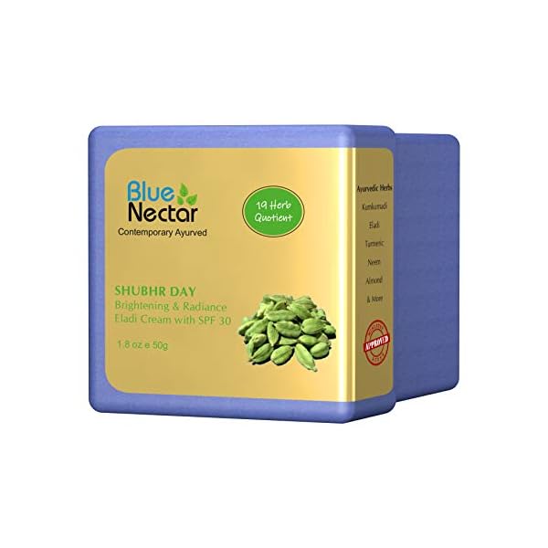 Blue-Nectar-Brightening-and-Radiance-Eladi-Cardamom-Cream-with-SPF-30-Women-50-g Blue Nectar Face Moisturizer with SPF 30 for Sun Protection | Plant Based Day Suncreen Face Cream for Women for Use as Facial Moisturizer for All Skin Types (19 Herbs, 1.7 Oz)