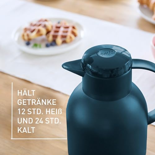 Emsa Samba Isolierkanne, 1 Liter Fassungsvermögen, Quick Press Verschluss, 100% dicht, 12h heiß und 24h kalt, mit Glaskolben… – Ansicht 3