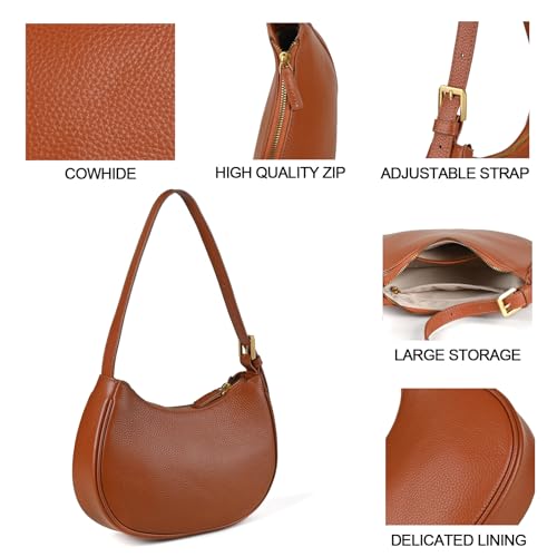 Genuine Leather Shoulder Bag for Women Mini Clutch Purse Tote Handbag with Zipper Closure Small Crossbody Bag4