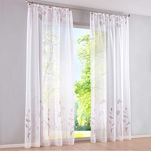 Yujiao Mao - Cortina de Voile, Transparente, para salón, balcón o escaparate, poliéster, Violett mit Kräuselband, BxH 150x260cm