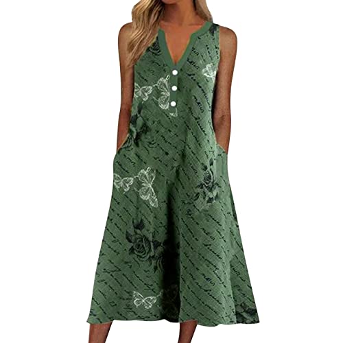 Robe longue décontractée boutonnée à col en V sans manches pour femme