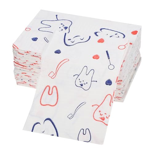 Anneome 80pcs Disposable Bibs Cute Tooth Patterns Absorbent Two Material Backing for Patient Comfort and