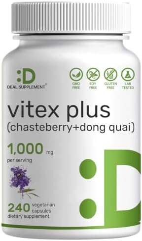 Vitex Supplement for Women – Vitex Chasteberry Supplement 1000mg Per Serving Plus Dong Quai Root, 240 Veggie Capsules – Supports Hormone Balance for Women, Fertility, PMS Symptoms & Menopause