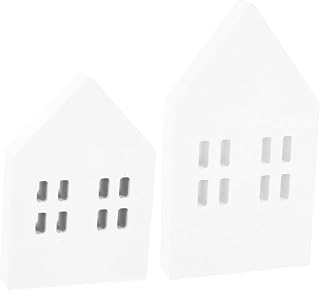 VOSAREA 2pcs Miniature Wooden House Decor White Craft Display for Home Tabletop Christmas Decoration and