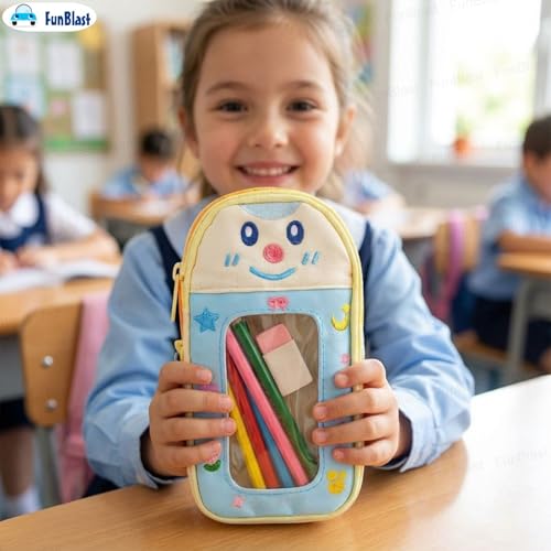 Image of FunBlast Pencil Pouch for Kids, Girls - Large Capacity Multipurpose Stationery Zipper Pouch with Hanging Strap for Kids & Adults, Kawaii Aesthetic Pencil Case Organizer for Girls (Lightbrown)