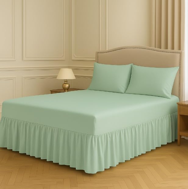 Polycotton Fitted Valance Sheet - Bed Skirt 25cm Deep with 30cm All-Around Frill - Soft Easy Care Wrinkle Resistant Base Cover - Secure Fit Bedding Valance (Duckegg, Double)