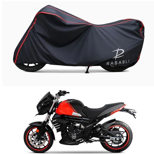 Image of Waterproof Bike Body Cover Compatible for | Mahindra Mojo 300 | Taffeta Fabric, Red Piping Design, Bottom Elastic Fit | Dustproof, Sun UV & Rain Protection for All Bikes