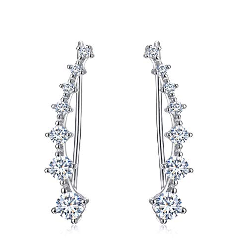 Yolmina Ear Cuff Climber Earrings 7 CZ Cubic Zirconia Crawler Earrings S925 Sterling Silver Hypoallergenic Earring with Gift Box