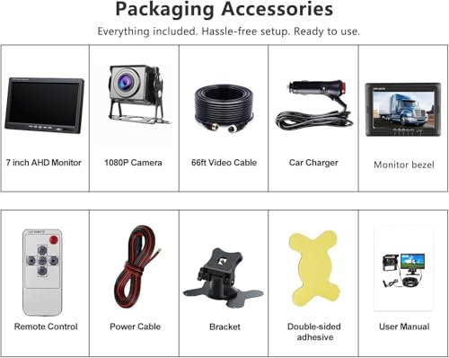 Image of Wired Backup Camera System 7 inch IPS Monitor, Stable Wired Signal, 1080P IP69 Waterproof Camera, Color Night Vision, 150 View, DIY Parking Lines, 49 ft Cable, 12-36V for Truck RV Trailer Van
