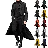 Trench Coat Men,Trench Coat Men 2025 Winter Lapel Long Jacket Black Double Breasted Overcoat Pea Coats Soft Elegant Casual Windbreaker,L
