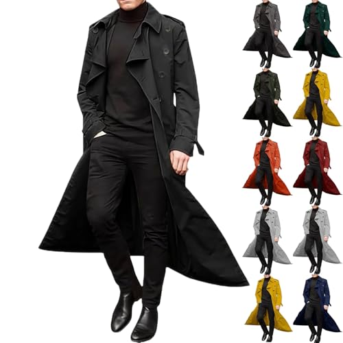Image of Trench Coat Men,Trench Coat Men 2025 Winter Lapel Long Jacket Black Double Breasted Overcoat Pea Coats Soft Elegant Casual Windbreaker,L