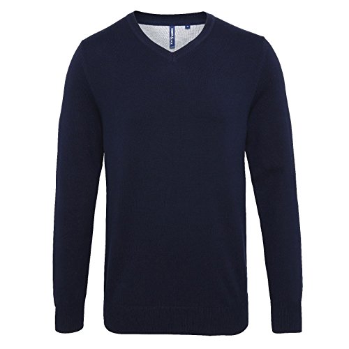 Pull col en V homme coton mélangé bleu Asquith & Fox grande taille XXL