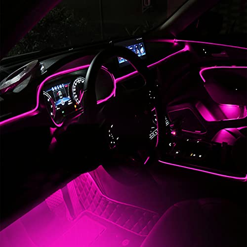 QAUBEN Car Ambient Lighting Optic Fiber Cable 64 Colors Music Sound Active with RF Remote Control + APP Control Car Decorative Atmosphere Lighting Kit DC 12V 1W 4m
