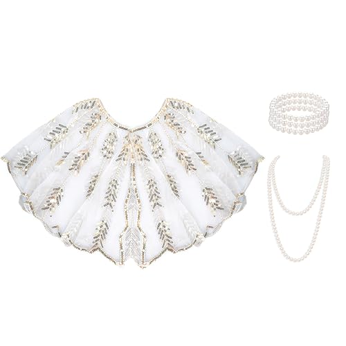 Châle années 1920 pour femme avec ornements rétro et bijoux en perles