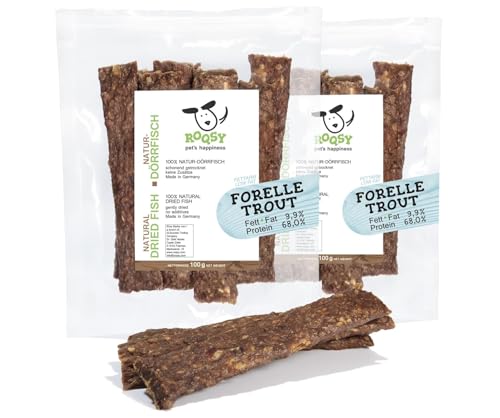 ROQSY Natur-Dörrfisch 100% Forelle – Single-Protein, getreidefrei, ohne Zusätze, schonend getrocknet, leicht und nahrhaft, reich an Omega 3, Made in Germany – 200g