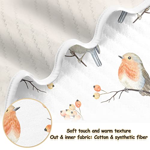 Image of Swaddle Blanket Robin Birds Cotton for Infants, Receiving Lightweight Soft Swaddling for Crib, Stroller, Nursery, 30x40 in, White