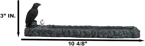 Miniatura 7 de Ebros Gift Edgar Poe The Nevermore Raven Crow Perching Graveyard Tombstone con calavera y esqueleto mano quemador de incienso o soporte figura