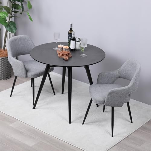 Mirai-Show ダイニングテーブルセット 2人 北欧 3点セット 丸 90cm幅 円形 2人掛け ダイニングチェア 回転式 2脚セット 肘付き おしゃれ カフェテーブル 90センチ 円卓 二人用 いす 食卓テーブル メラミン天板 大理石風 ストーン調