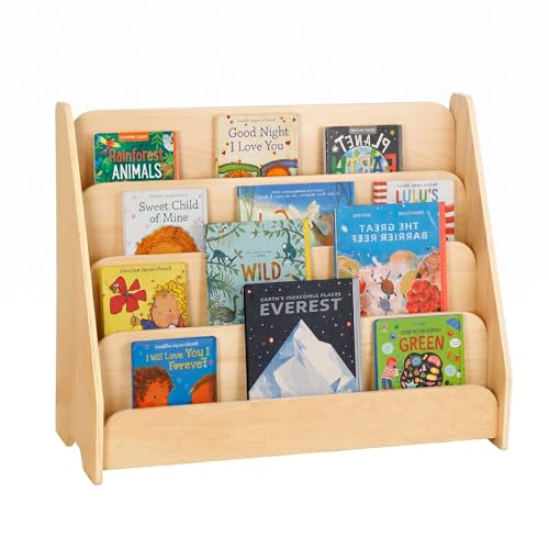 Image of OOOK Kids Bookshelf, Wooden 4-Tier Front Facing Book Display Shelf for Kids, Toddler Montessori Bookshelf for Classroom, Playroom, Nursery