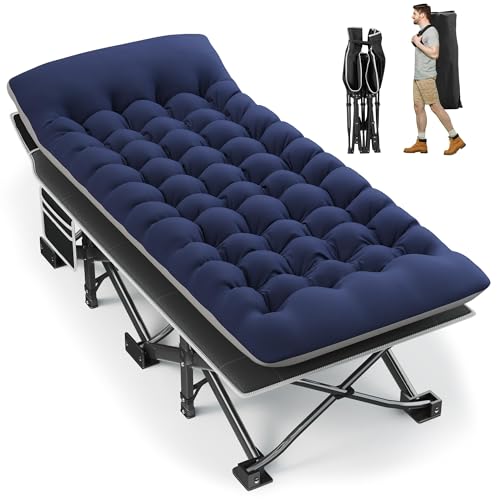 Portable Camping Cot with Thick Cushion Heavy Duty Blue