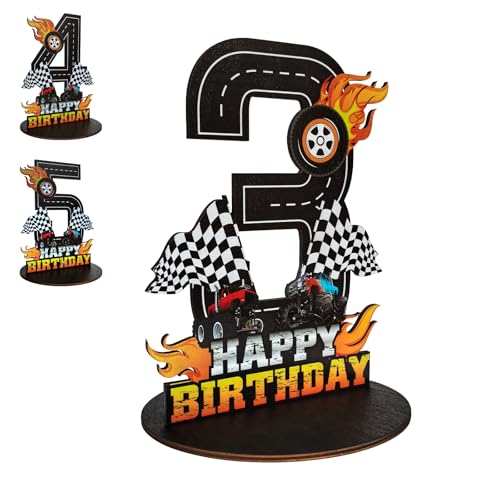 Image of Truck Birthday Number Sign Centerpiece, Truck Wooden Decoration Photo Props for Truck Birthday Decorations (3rd)