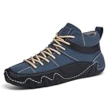 Mens Classic Leather Lace Up Ankle Chukka Boots Casual Round Toe High Top Non Slip Walking Boat Shoes for Driving Daily Hiking (Blue,8.5)