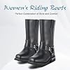 Motorcycle Boots for Women Black Mid Calf Motorcycle Riding Boots Waterproof PU Leather Boots