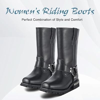 Motorcycle Boots for Women Black Mid Calf Motorcycle Riding Boots Waterproof PU Leather Boots