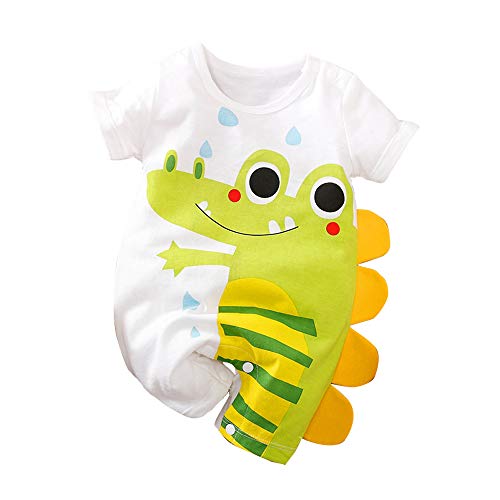 Hibobi Baby Boy Rash Guard Swimwear Crocodile Sun Protection Swimsuit Short Sleeve Bathing Suit with Zipper (3-6 Months, Crocodile/White)