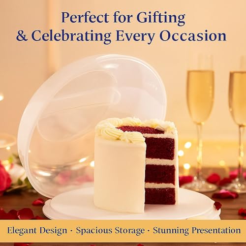 ANGIX 30cm Plastic Cake Carrier Box with Lockable Lid & Carry Handle, Cake Storage Container for Cakes, Pies & Pastries, Transparent Cake boxes for Transporting, Storing & Displaying Cakes (Round) - Image 2