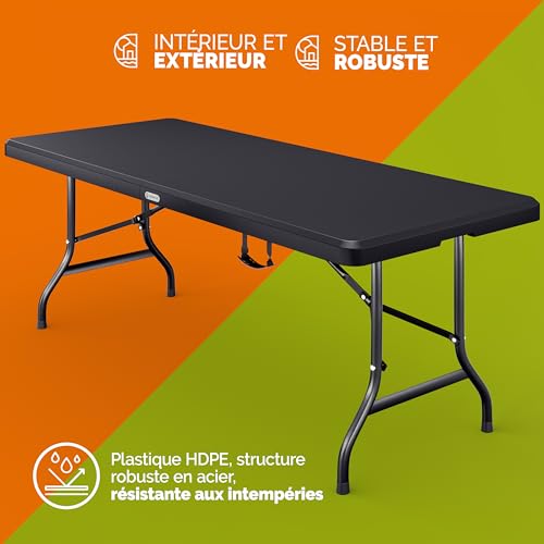 Table de camping pliante 183cm : la solution robuste anti-taches pour 8 personnes