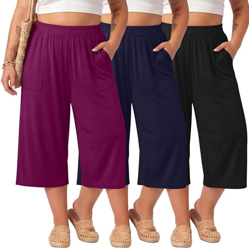 Pantalon capri contre l'inconfort grande taille coupe ample coton Neer