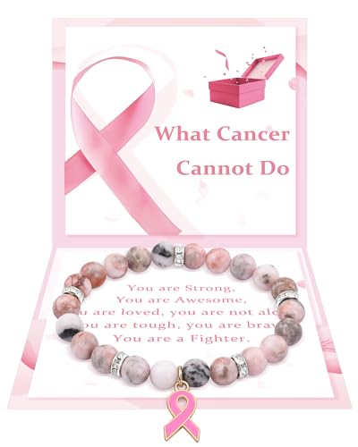 Breast Cancer Bracelets for Women Breast Cancer Awareness Bracelet Inspirational Encouragement Handmade Natural Stone Charm Beaded Gifts for Women Best Friend Sister