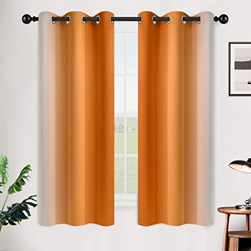 Image of SimpleHome Ombre Orange to Grey White Curtains for Living Room 42Wx63L | Room Darkening Curtains for Bedroom,Gradient Light Blocking Curtain,Thermal Insulated Grommet Window Drapes,2 Panels,63 Inch