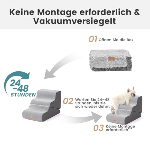 Gardner Pet Hundetreppe für kleine Hunde 35/42cm, Haustiertreppe Hundetreppe 3 Stufen, Hunderampe aus hochdichtem Schaumstoff mit rutschfestem wasserdichtem Stoffbezug für Bett, Sofa, Couch