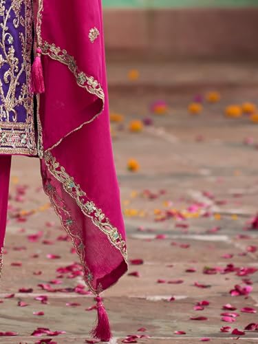Image of INDO ERA Women's Silk Blend Embroidered Straight Kurta & Pant With Dupatta Set (IEOUT10592)