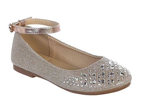 iGirlDress Girls Sparkle Rhinestone Ankle Strap Dress Flat Shoes 9 Toddler-5 Kids