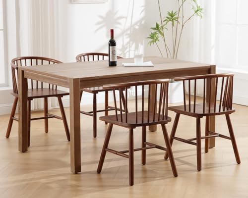 Juego de 4 sillas de comedor Windsor de madera maciza de nogal con brazos, estilo moderno de mediados de siglo para cocina y comedor
