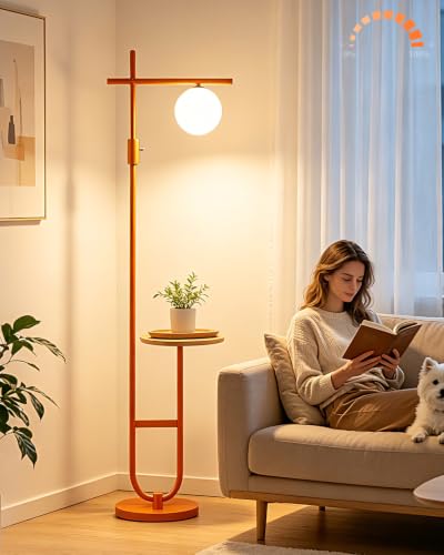 Image of Lightdot 66IN Orange Floor Lamps with Table, Dimmable Modern Tall Lamp Standing Lamp U-Pole Base for Bedroom /Living Room /Sofa Beside /Corner Decor(Bulb Included)
