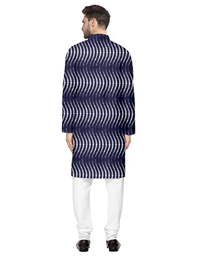 Image of Gauri Laxmi Enterprise Men's Cotton Blend Foil Print Kurtas (Ethnic Wear) (38, Navy)
