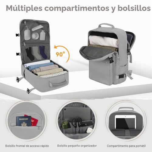 Mochila de Viaje 45x36x20 Easyjet con 40 L y compartimento para portátil 17 pulgadas 3